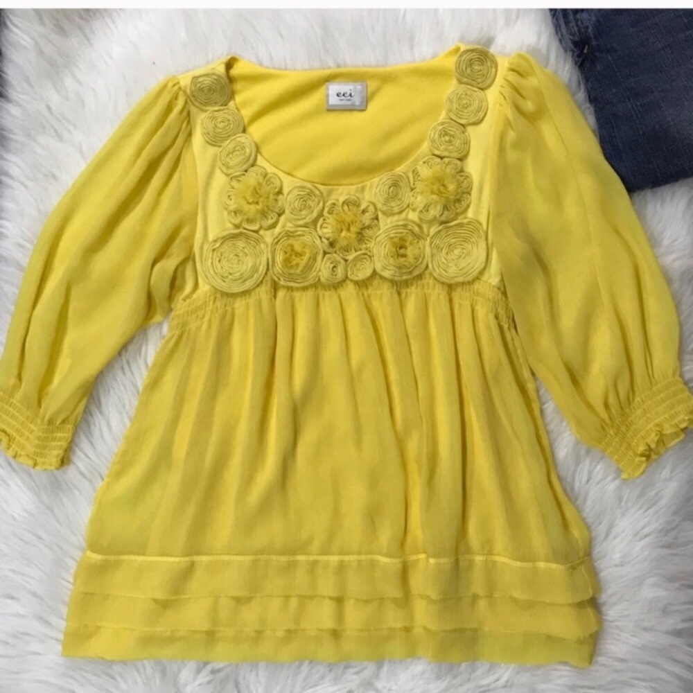 ECI New York Bohemian Peasant Top Daisy Yellow